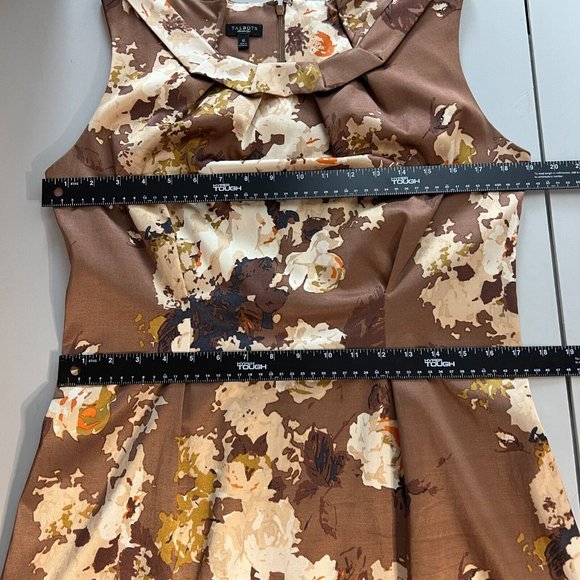 Talbots Dress Womens 12 Brown Floral Sheath Satin Sleeveless Stretch Knee Length - Picture 7 of 10